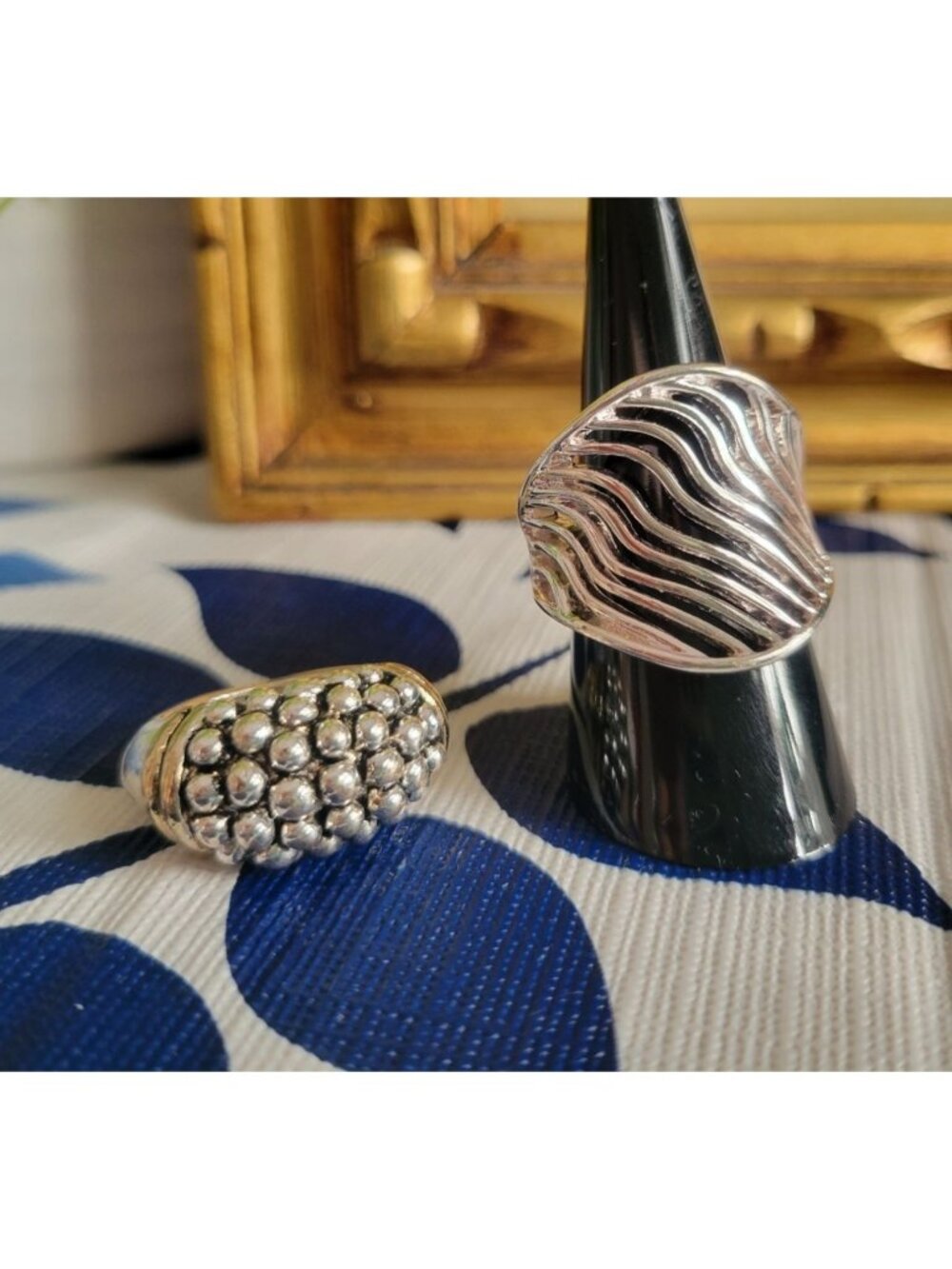 2- Rings, Silver Tone Elastic Adjustable Size